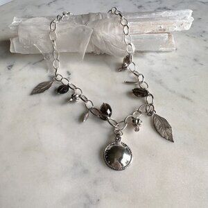 Silver and Quartz Colored Stones Charm Necklace